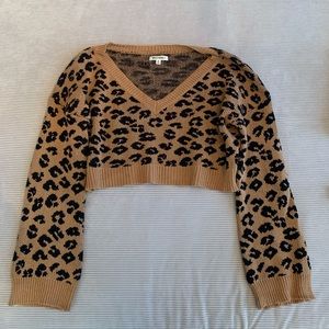 Wild Honey Cropped Leopard Print Sweater
